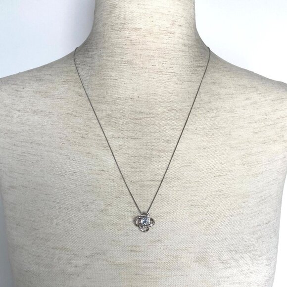 Sterling Silver 925 18K White Gold Love Knot CZ Pendant Necklace 22" Chain - Picture 2 of 16